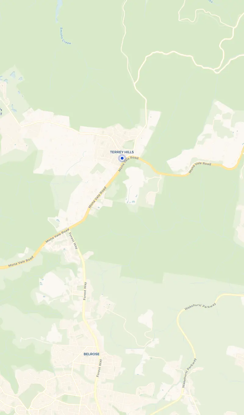 Map of the Terrey Hills service area and the surrounding suburbs we cover.