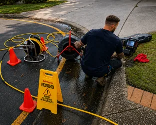 Plumber checking a blocked drain on a Terrey Hills job